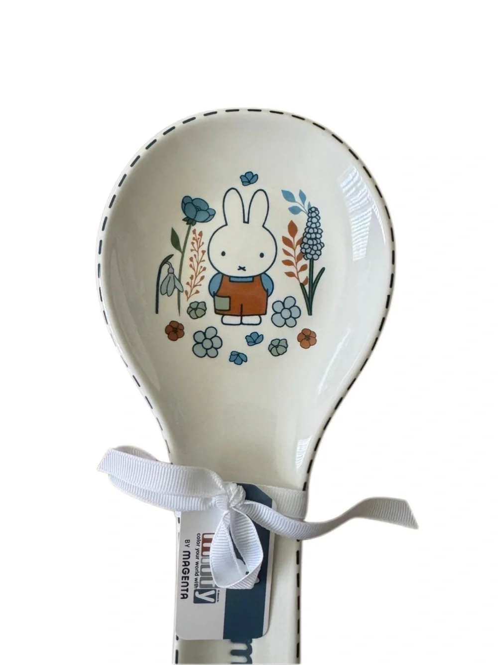 MIFFY White Spoon Rest with Blue and Orange Floral Illustration